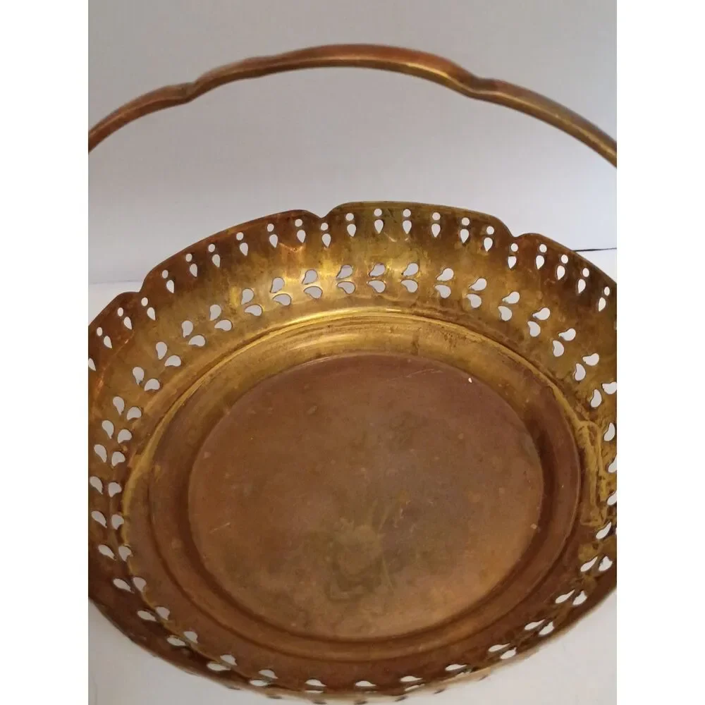 Vintage Brass Basket Bowl • 7” • Boho Cottagecore Decor • Rustic Metal • rustic